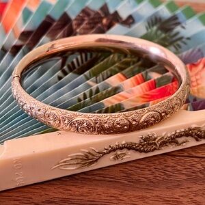 Antique Victorian Embossed Flowers AAG CO  Gold Filled Bangle